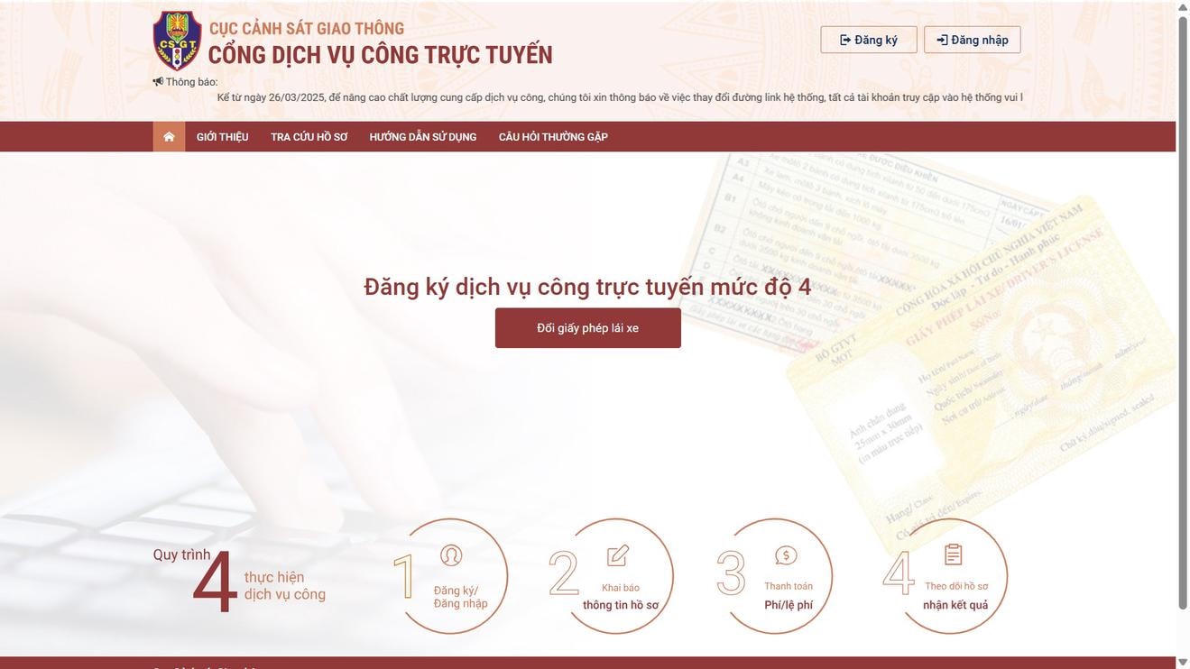 Chính thức vận hành trang dịch vụ công cấp đổi giấy phép lái xe từ ngày 26/3